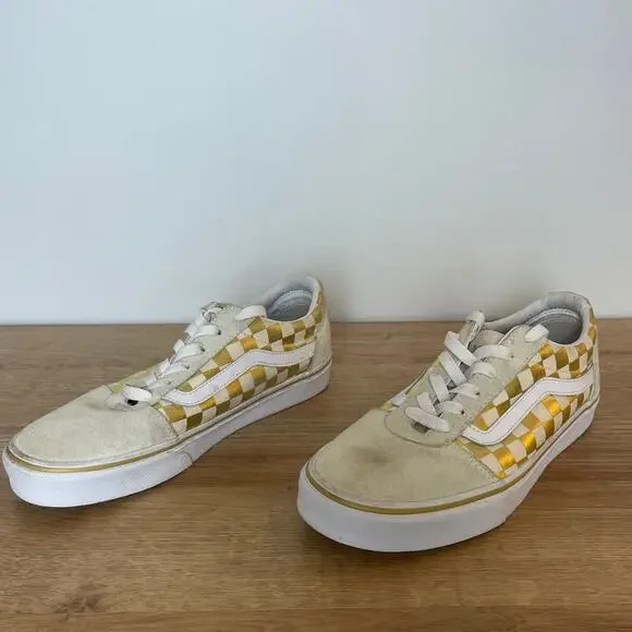 Vans Womens Gold Cream Checkerboard Skate Sneakers Size 9 Suede Canvas Skater - Picture 3 of 7